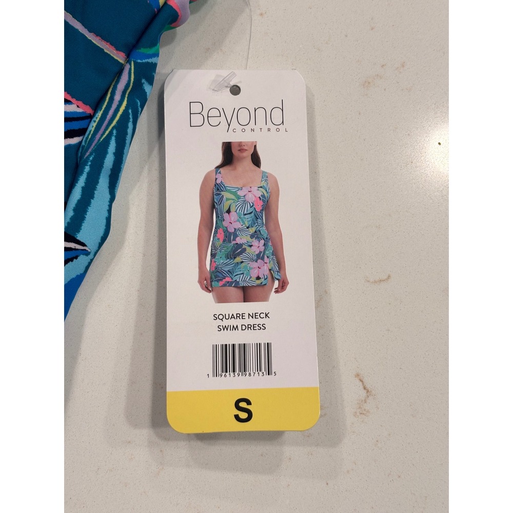Beyond Control Size‎ Small Square Neck Swim Dress Womens Blue Tropical Floral - Picture 5 of 7